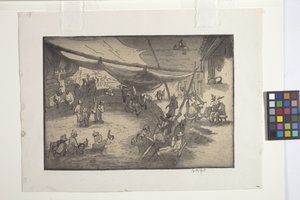 鸟类的匹配和称重（在奶油色编织纸上蚀刻、软磨蚀刻和凹版）