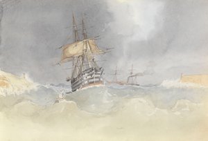 1852 年 2 月 9 日，"特拉法加 "号驶入马耳他港，大风过后舵头失灵。
