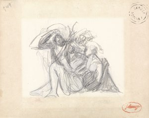 斜倚的女人和其他人物（纸上石墨）（请参阅153910） 作者 乔治·罗姆尼