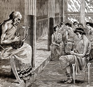 古希腊的一所学校：老师教学生弹琴 作者 乔治·鲁克斯