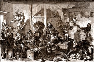 Dragonnades：1680 年代针对法兰西王国新教社区的迫害。 十九世纪（雕刻）
