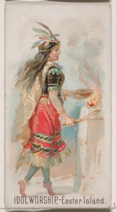 复活节岛的偶像崇拜，来自杜克牌香烟的假日系列N80，1890年。