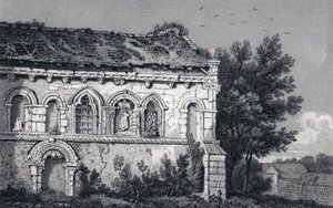 Berfrestone"（DB）圣尼古拉斯教堂 1829 年雕刻 Barfrestone 肯特郡英格兰