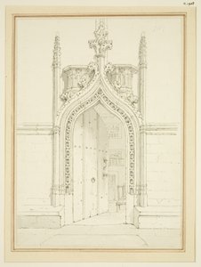 St Mary Redcliffe Vestry Room 的门口，约 1812 年（纸本铅笔和水彩） 作者 乔治·谢泼德