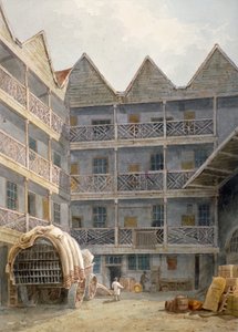 1817年，伦敦市圣马丁大教堂的牛口旅馆的院子景观。               作者 乔治·谢泼德
