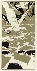 海滩上来了一只大白海鸥（彩色石版画） 作者 乔治·谢林汉姆