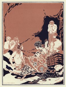 很多女人围坐成一圈，一个个都伤心流泪（彩色石版画）