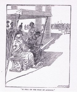 它落在了Acrisius脚下，来自George Allen和Unwin 1929年出版的The Heroes 作者 乔治·索珀
