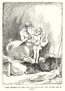 Jason and the Argonauts: "Then Cheiron put the lyre into his hands and taught him to play" (litho)