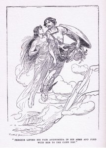 珀尔修斯将他的公平仙女座抱在怀里，并与她一起逃到悬崖顶上，由乔治艾伦和Unwin 1929年出版的英雄出版 作者 乔治·索珀