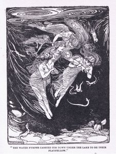 水上仙女把他带到了湖边的玩伴那里，摘自《英雄》，由George Allen and Unwin 1929年出版（石印）。 作者 乔治·索珀