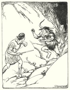 忒修斯：“他从未见过如此奇怪的野兽”（石版画） 作者 乔治·索珀