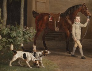 威廉·亨利·卡文迪什·本廷克（William Henry Cavendish Bentinck）的详细信息，波特兰第三公爵在维尔贝克修道院骑马马厩前，1766-7 作者 乔治·斯塔布斯