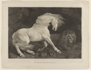乔治·斯塔布斯（George Stubbs）（1724-1806）之后，一匹被狮子吓倒的马 作者 乔治·汤利·斯塔布斯