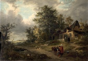 景观与别墅和修补匠，1828年 作者 乔治·文森特