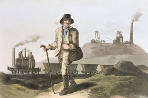 位于利兹附近的米德尔顿煤矿的Blenkinsop机车，来自约克郡的服装，由Robert Havell（1769-1832）1814年雕刻