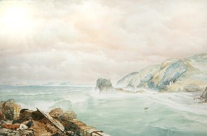 康沃尔郡圣艾格尼丝头，约1855年（纸上水彩）。 作者 乔治·惠特克