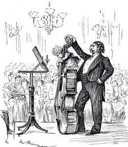 Cartoon commenting on musical prodigies who seemed to be getting younger and younger