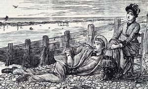 Cartoon depicting a couple enjoying their honeymoon on a pebbled beach 作者 乔治·杜莫里耶