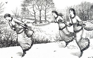 Illustration depicting girls setting the trail for the hare and hounds 作者 乔治·杜莫里耶