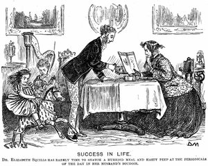 Success in Life: Role reversal and the modern professional woman. George du Maurier cartoon for Punch Almanack for 1867. In 1865 Elizabeth Garrett Anderson (1836-1917) was licensed to practice by the Society of Apothecaries. 作者 乔治·杜莫里耶