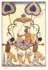 一位贵妇在轿子里烧香，古印度1928年（印刷） 作者 乔治理发师