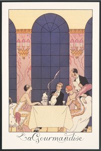 Falbalas 和 Fanfreluches，1925 年年鉴：“La gourmandise”，乔治·巴比尔 (George Barbier) 印刷，印刷 作者 乔治理发师
