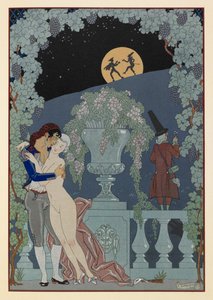 幻想曲。(木偶剧）选自德彪西的 Fêtes Galantes、Scaramouche 和 Pulcinelle。男子拥抱裸女。两个无花果在月光下的剪影。 作者 乔治理发师