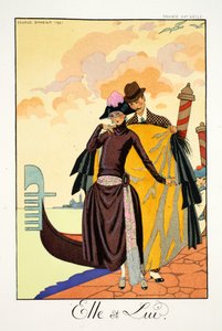 她和他，选自《Falbalas  Fanfreluches, Almanach des Modes Présentes, Passées et Futures》（《Falbalas 和褶边，当前、过去和未来时尚年鉴》）。 作者 乔治理发师
