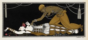 Nijinsky as the Golden Slave in Sheherazade, a symphonic suite composed by Nikolai Rimsky-Korsakov in 1888. Sheherazade is here on her deathbed, the golden slave leaning over her 作者 乔治理发师