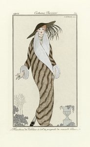 镶白狐饰边的貂皮大衣，选自《巴黎服饰》，1912 年出版（pochoir 印花）。 作者 乔治理发师