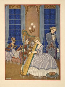 瓦尔蒙特引诱他的受害者，来自皮埃尔·乔德勒洛斯·德·拉克洛斯（Pierre Chodlerlos de Laclos，1741-1803）的《危险关系》插图。 1934 年（模板印刷） 作者 乔治理发师