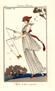 身着印花亚麻布连衣裙的女子在玩抖空竹 作者 乔治理发师