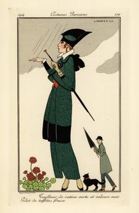 穿着绿色拉廷和黑色天鹅绒套装的女人。 作者 乔治理发师