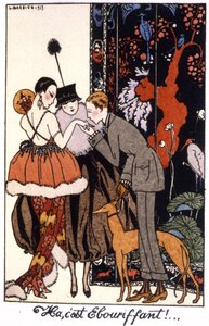 亲吻，巴黎优雅之夜，雕刻 1917 年 作者 乔治理发师