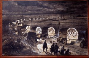第一次世界大战（1914-1918）：Georges Bertin Scott（1873-1942）的“凡尔登的神圣之路”水彩画，由Scott de Plagnolles 创作。 1916 年 3 月。太阳 0,7x1,1 米巴黎，军事博物馆