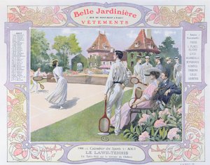 草地网球，8月的例证从衣裳商店&39;La Belle Jardiniere&39;的日历，1906年