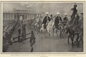 海德公园角落的葬礼游行，皇家送葬者进入公园 作者 Georges Bertin Scott