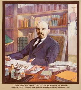 列宁在莫斯科克里姆林宫的办公室，选自《苏维埃史》，1922 年出版（彩色平版）。1922 年（彩色石印） 作者 乔治·凯瑞