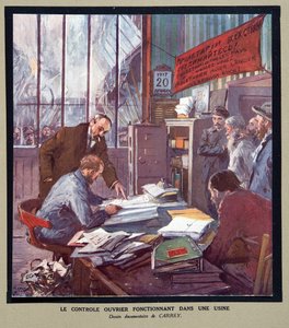 1917 年革命时苏维埃工厂的工人控制，摘自《苏维埃史》，1922 年出版（彩色平版印刷）。1922 年（彩色石印） 作者 乔治·凯瑞