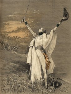 女演员亨丽埃特-罗辛-伯纳德被称为莎拉-伯恩哈特（1844-1923），扮演赖希施塔特公爵（拿破仑一世皇帝（1769-1821）的儿子--"艾格隆"，乔治-儒勒-维克多-克莱林（1843 - 1919）1900年的雕刻。 作者 乔治克莱林