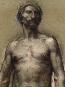 戴头巾的裸体男子研究（细节）（约 1888 年）。乔治-德瓦列（1861-1950 年）。纸板纸上的粉彩棒层压板。巴黎市立美术馆，PeuPalais。