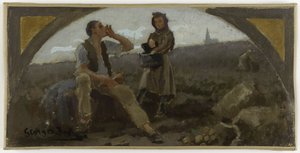 巴黎市政厅餐厅草图：La pomme de terre，约 1893 年（布面油画） 作者 乔治·朱尔斯·贝特朗