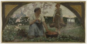 巴黎市政厅餐厅草图：Les fraises，约 1893 年（布面油画） 作者 乔治·朱尔斯·贝特朗
