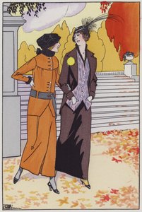 设计师奥古斯塔-伯纳德设计的20世纪20年代的女装（彩色平版印刷）。