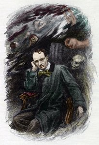 法国诗人查尔斯·波德莱尔（Charles Baudelaire，1827-1861）的肖像围绕着他的鬼魂（法国浪漫主义诗人查尔斯·波德莱尔被鬼魂包围的代表，“邪恶之花”的插图）由乔治·安托万·罗什格罗斯（Georges Antoine Rochegrosse，1859-19）绘制 作者 乔治·玛丽·罗什格罗塞（Georges Marie Rochegrosse）