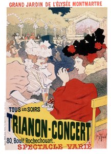 展览的海报在Trianon音乐会在巴黎人余兴节目爱丽舍蒙马特，c.1900庭院里