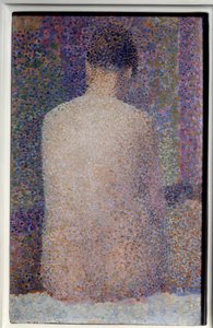 Georges Seurat (1859-1891) 1887 年的背面铺设画。 0,24x1,55 m 巴黎，奥赛博物馆 - 模型，后视图。 Georges Seurat (1859-1891) 1887 年作画。0.24 x 1.55 m。 巴黎奥赛博物馆 作者 乔治·皮埃尔·苏拉特