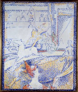 马戏团 一个在马背上做特技表演的舞者和一个小丑。 Georges Seurat (1859-1891) 的素描，1891 年 0,55x0,46 m 巴黎，奥赛博物馆 作者 乔治·皮埃尔·苏拉特