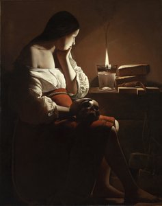 乔治-德-拉图尔 - 约 1635-37 年，《冒烟的马格达林》（The Magdalen with the Smoking Flame）。 作者 乔治·德拉图尔